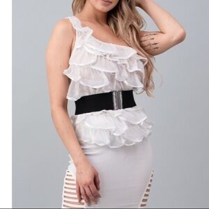White Ruffle One Shoulder Designer Blouse Shirt